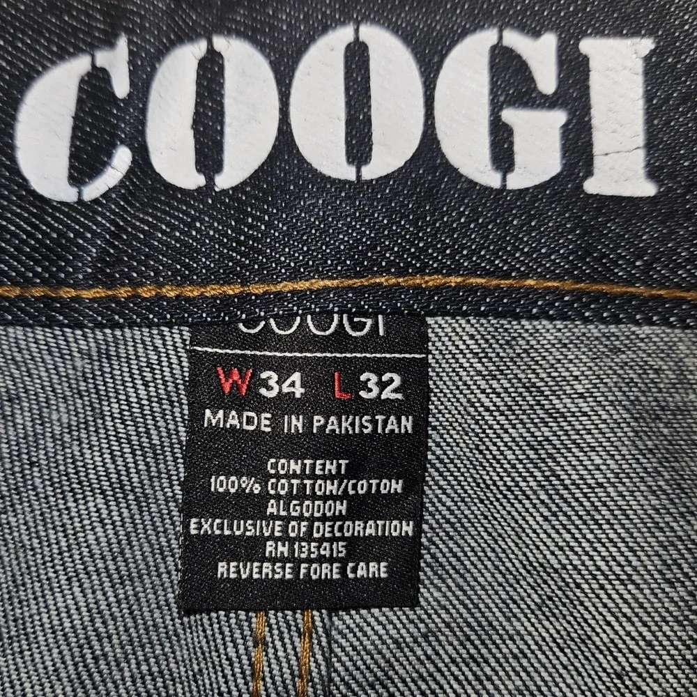 COOGI Jean 34x32 Dark Wash Straight Leg Eagle Embroidered Union Jack Baggy Retro